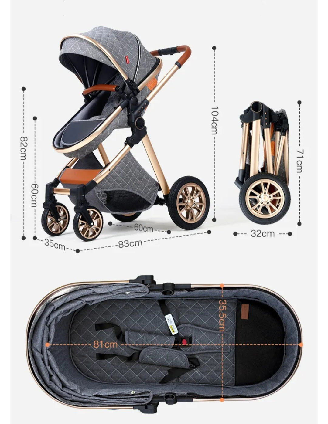 3 in 1 Faltbarer Kinderwagen mit Autositz