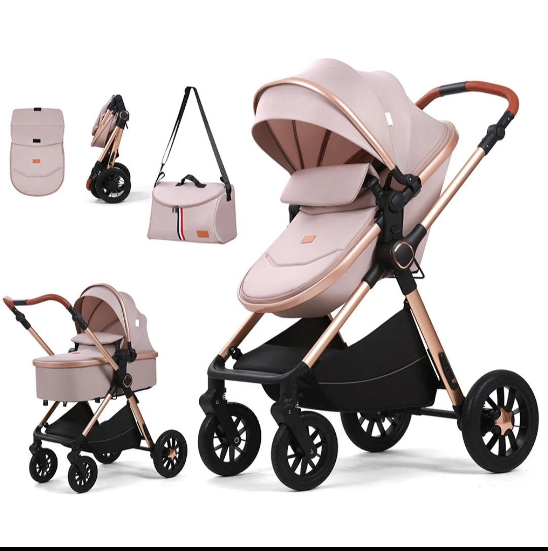 Luxuriöses 3-in-1 Baby-Reisesystem - Hochwertiger Kinderwagen mit Babywanne unc Autositz für Neugeborene