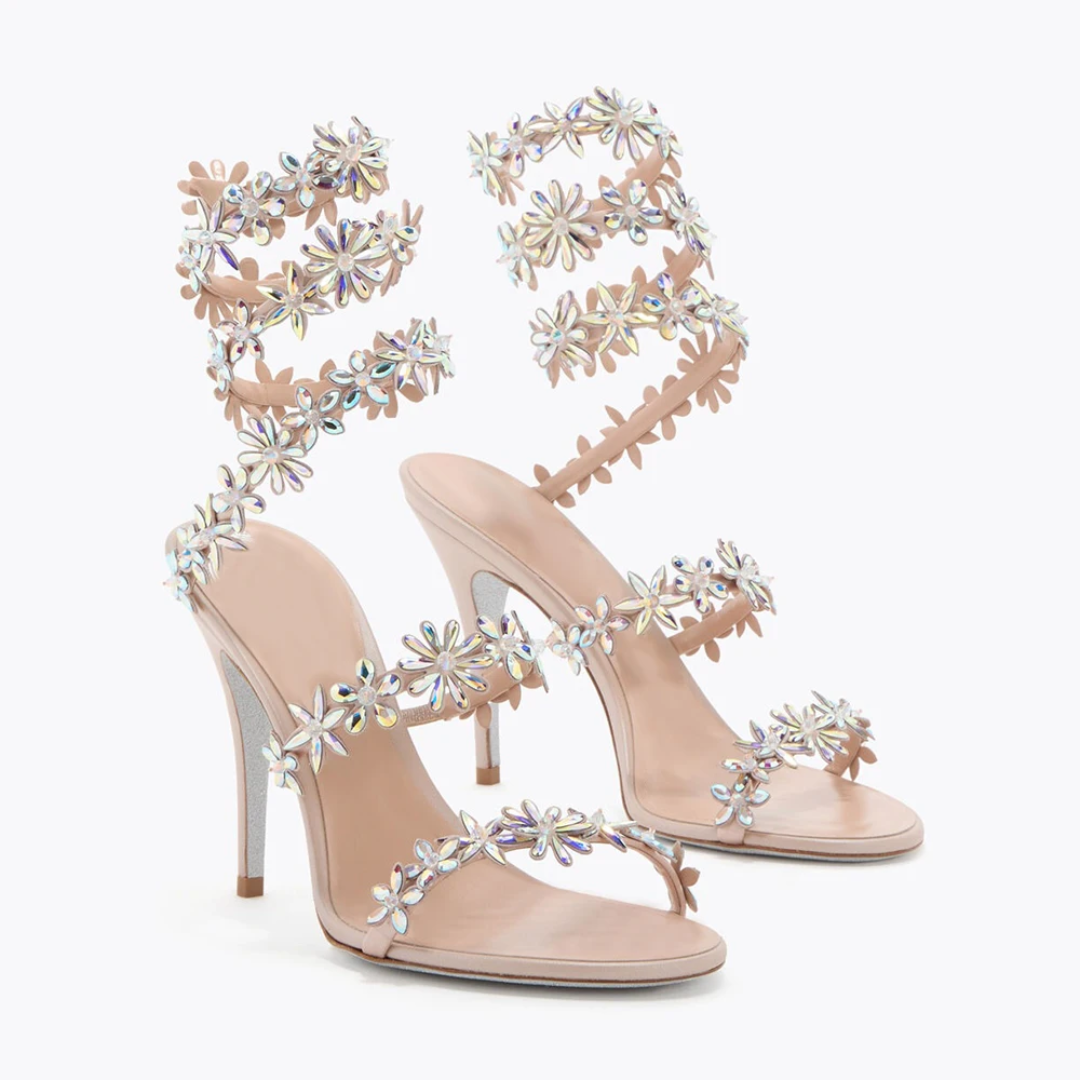 Gänseblümchen Beinwickel -Stiletto Sandalen