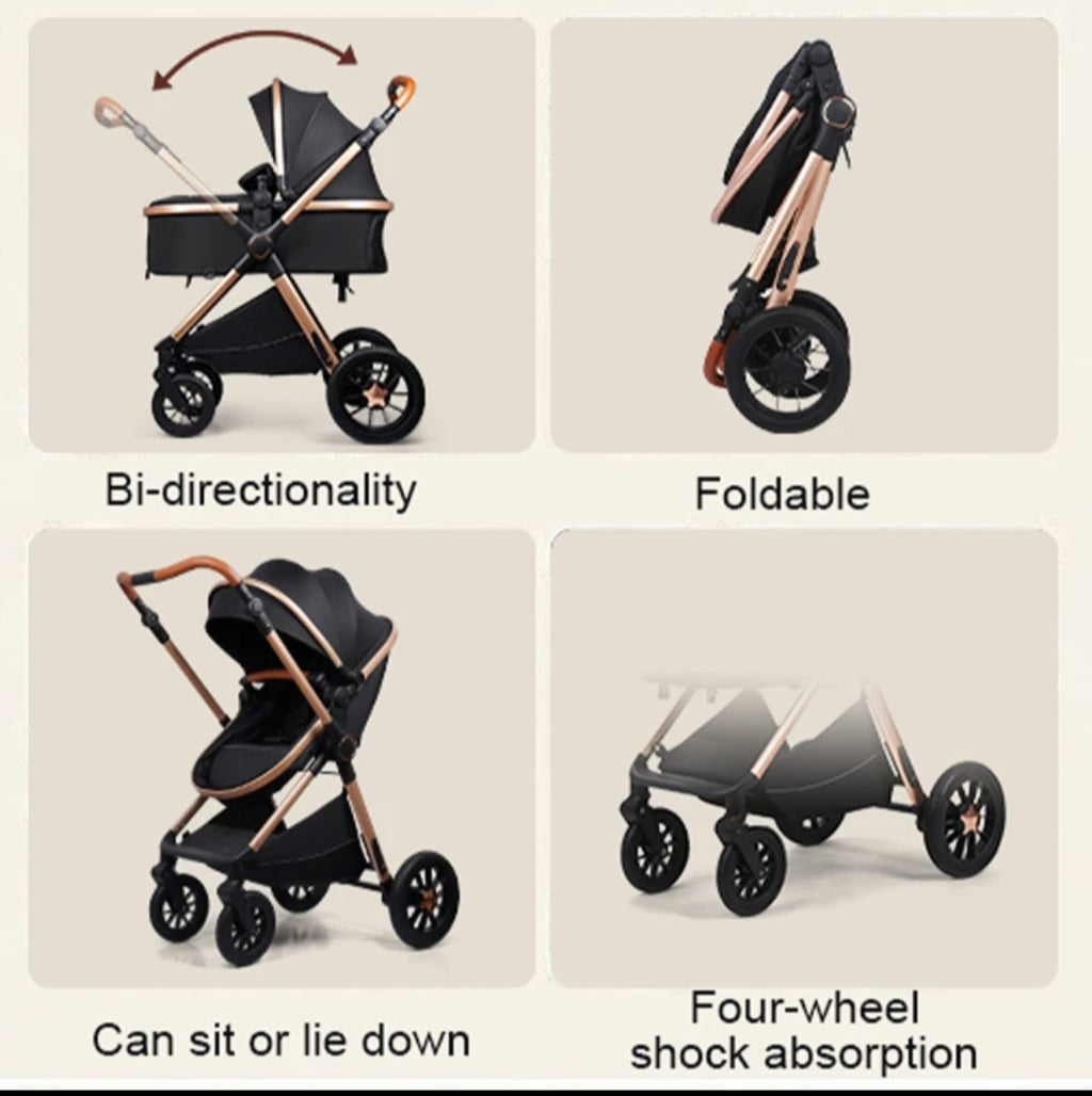Luxuriöses 3-in-1 Baby-Reisesystem - Hochwertiger Kinderwagen mit Babywanne unc Autositz für Neugeborene